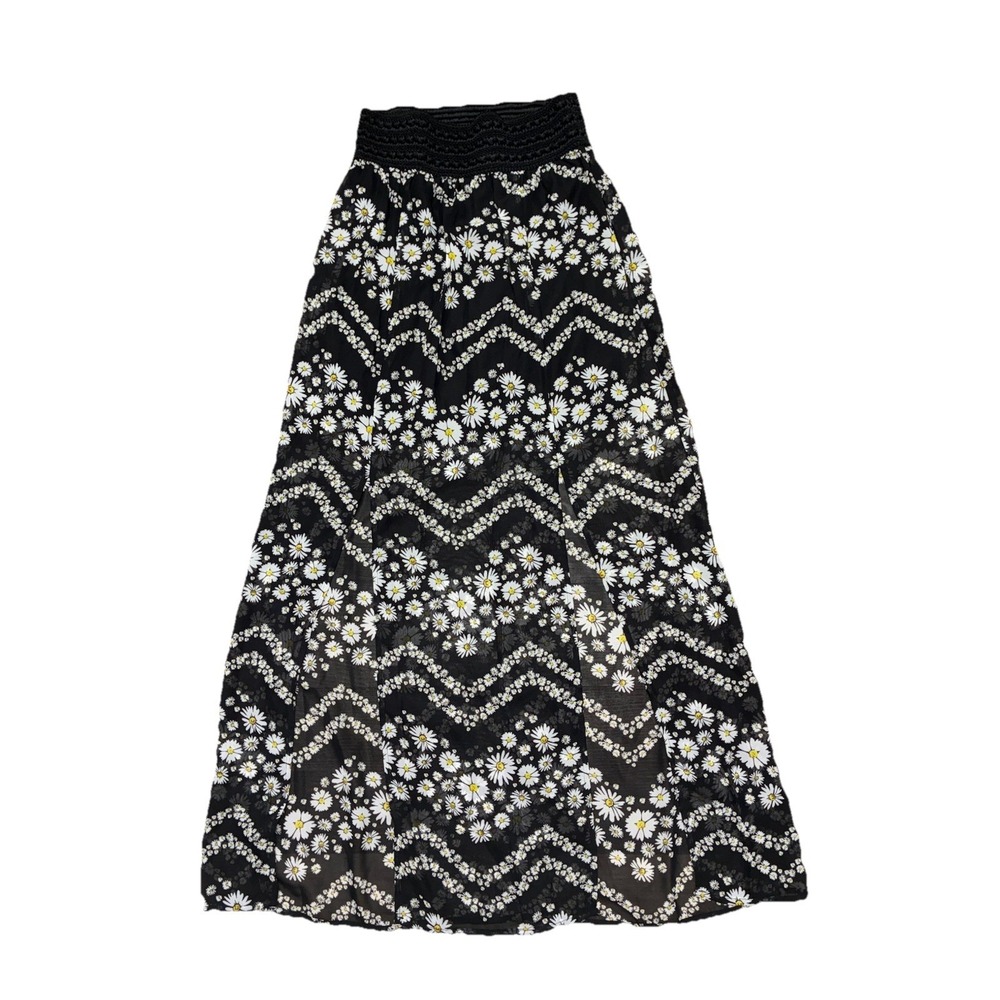 No Boundaries Maxi Skirt XS Black Daisy Strip Mini Lined Slits Sheer EDC‎ Y2K